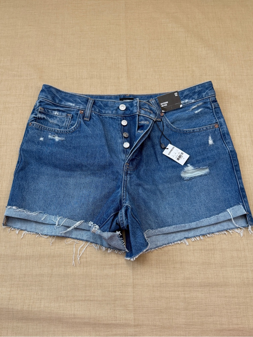 Express Boyfriend Midi Mid Rise Jeans Shorts 5 Button